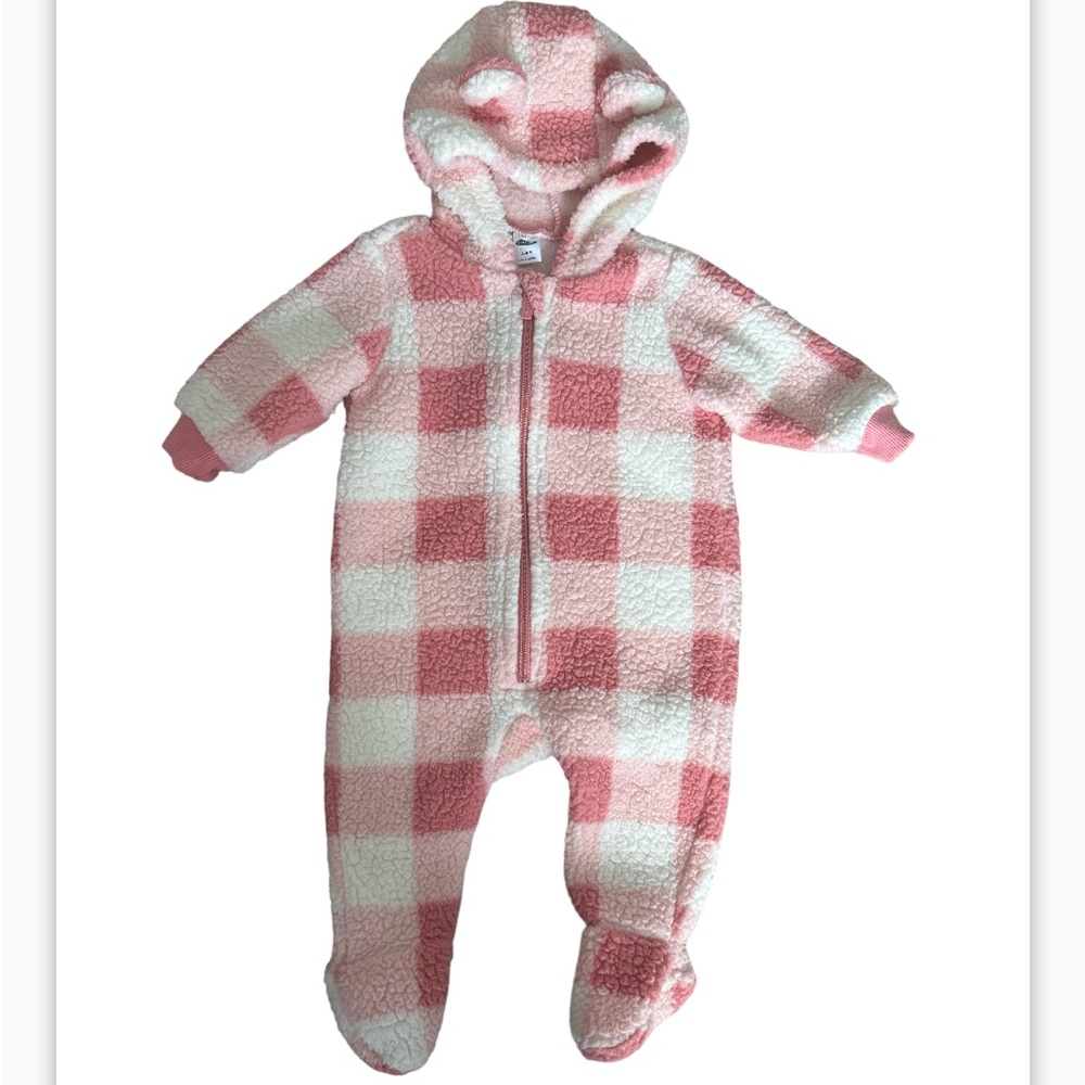 LIKE NEW | Old Navy Pink Plaid Teddy Onesie | Size 3-6 months